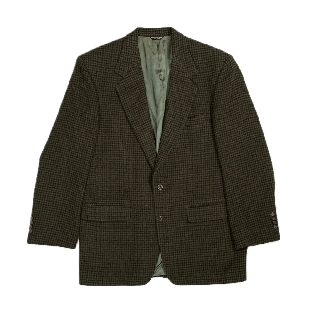 Vintage 80s Union Made Bill Blass‎ camel hair Brown houndstooth blazer men’s 44L